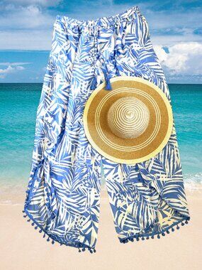 CLUB Z COLLECTION Plus Size Palazzo Pants 2X Womens Beach Pants Blue Beach Cover